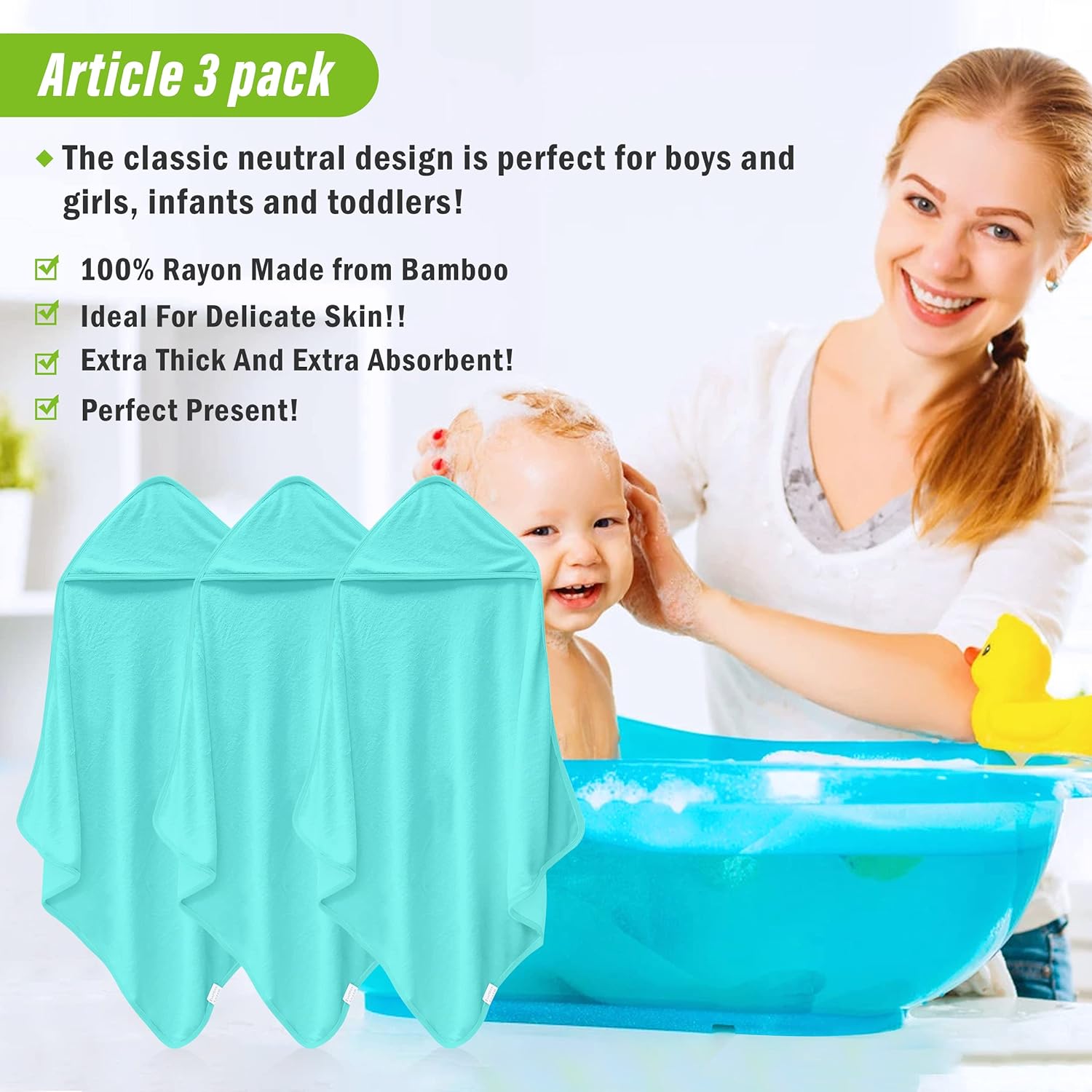 Cosy Family 3 Pack Bamboo Baby Hooded Towels, Ultra Soft Unisex Bath Towels for Babies,Toddler,Infant - Newborn Essential - Ultra Absorbent Toddler Towels for Baby Boy Girl - White - Image 6